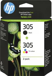 HP 305 2-Pack Tri-color/Black Original Ink Cartridge cartuccia d'inchiostro 2 pz Originale Resa standard Nero, Ciano, Magenta, Giallo